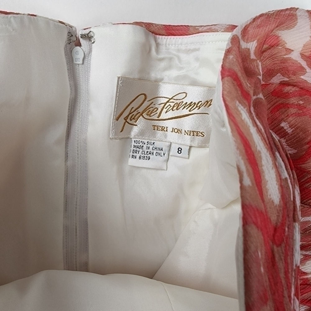 Teri Jon Red White Silk Rouged Bustier Sz 8 - Picture 8 of 10